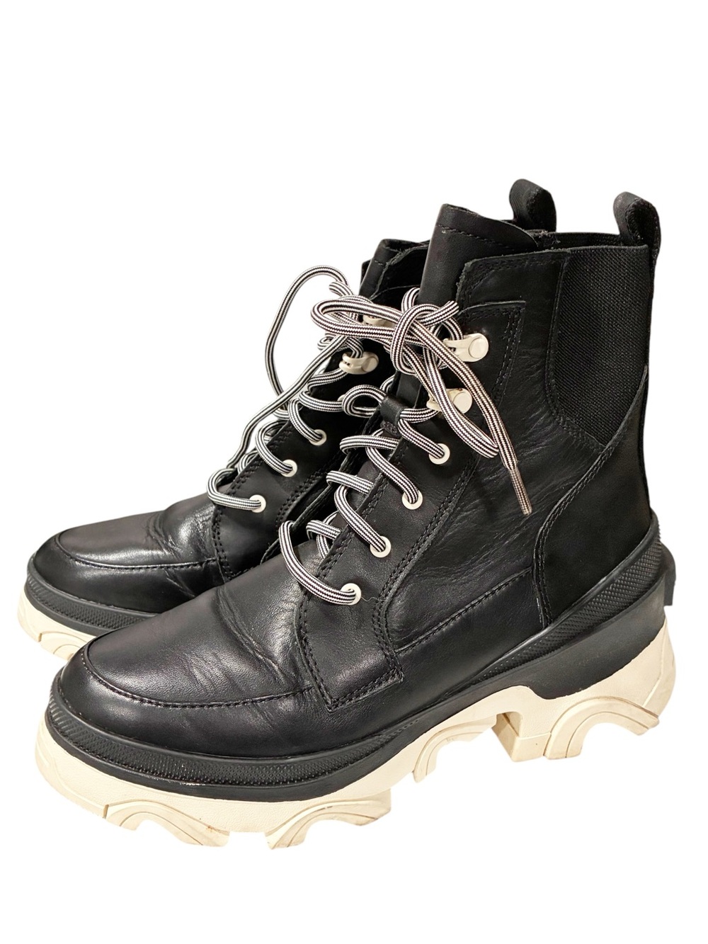 Sorel Women's Brex Lace Boot Black Leather Combat Size 7